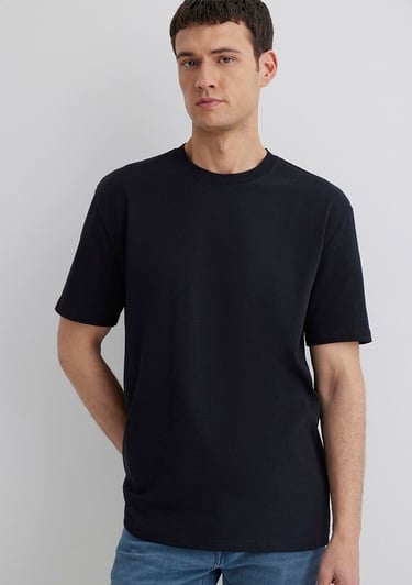  Mavi Siyah Basic Tişört Loose Fit / Bol Rahat Kesim 0611596-900