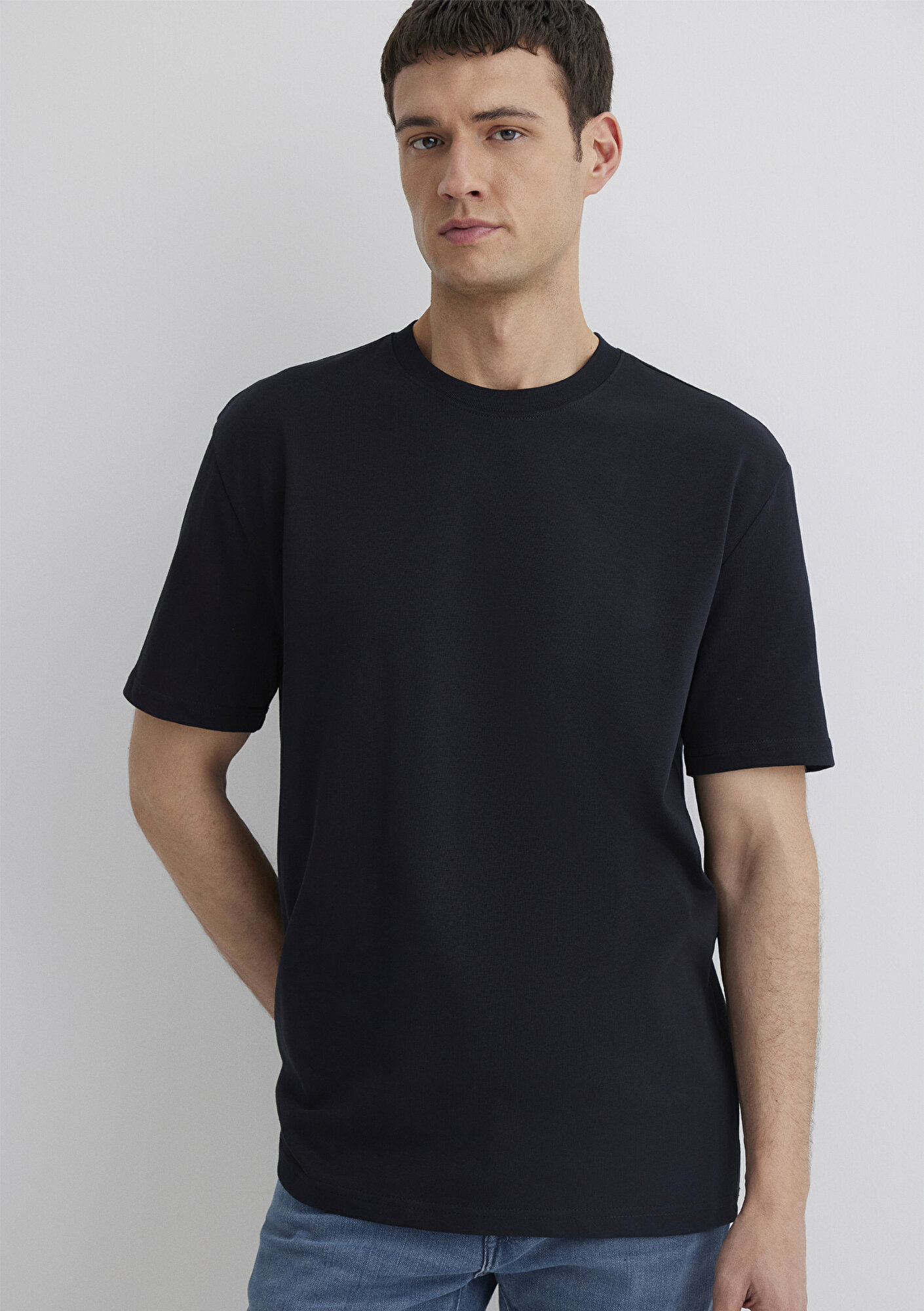  Mavi Siyah Basic Tişört Loose Fit / Bol Rahat Kesim 0611596-900