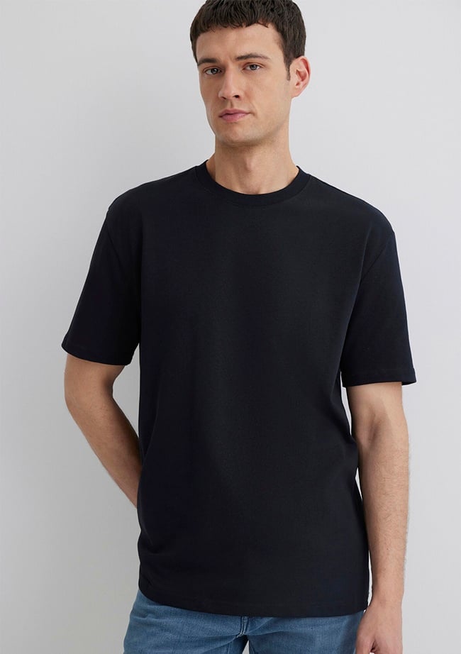  Mavi Siyah Basic Tişört Loose Fit / Bol Rahat Kesim 0611596-900