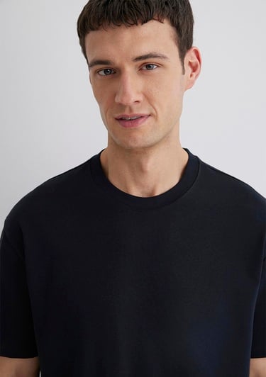  Mavi Siyah Basic Tişört Loose Fit / Bol Rahat Kesim 0611596-900