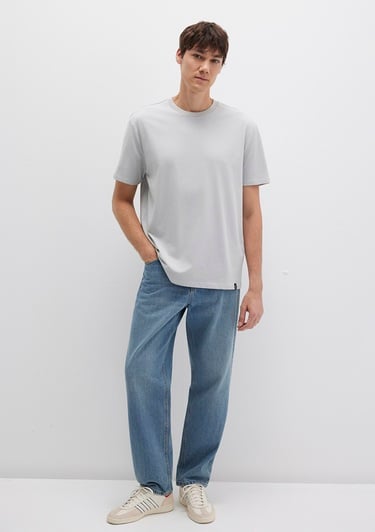  Mavi Etiket Detaylı Gri Basic Tişört Loose Fit / Bol Rahat Kesim 0611824-70075