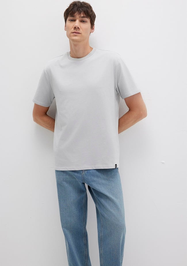  Mavi Etiket Detaylı Gri Basic Tişört Loose Fit / Bol Rahat Kesim 0611824-70075