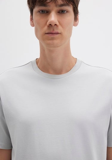  Mavi Etiket Detaylı Gri Basic Tişört Loose Fit / Bol Rahat Kesim 0611824-70075