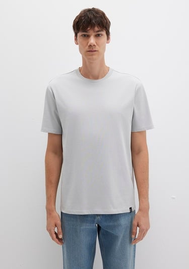  Mavi Etiket Detaylı Gri Basic Tişört Loose Fit / Bol Rahat Kesim 0611824-70075