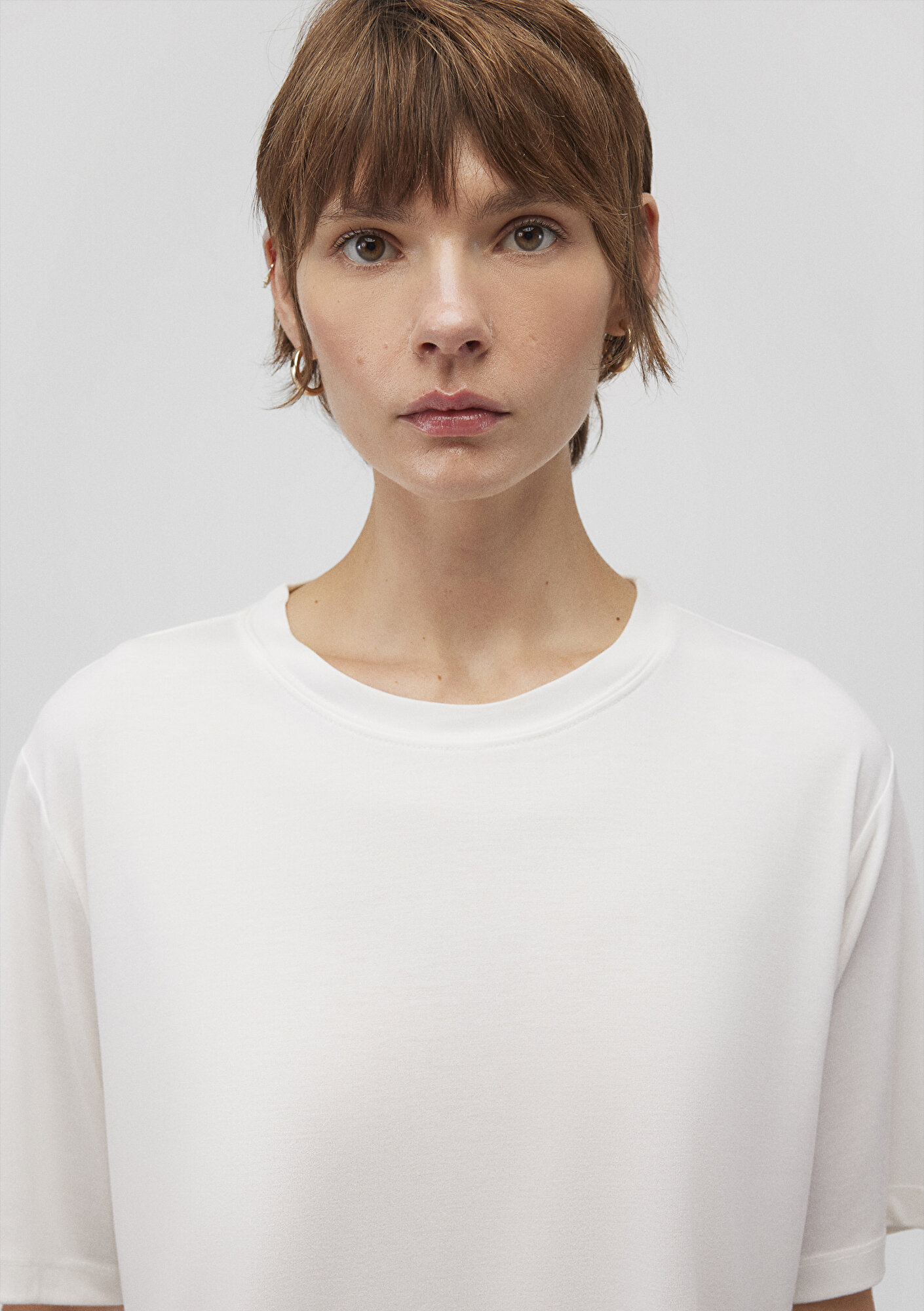 Mavi Lux Touch Tencel TM Beyaz Modal Basic Crop Tişört Crop / Kısa Kesim 1612231-70057