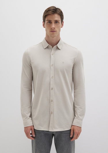  Mavi Bej Örme Gömlek Fitted / Vücuda Oturan Kesim 0210294-70145