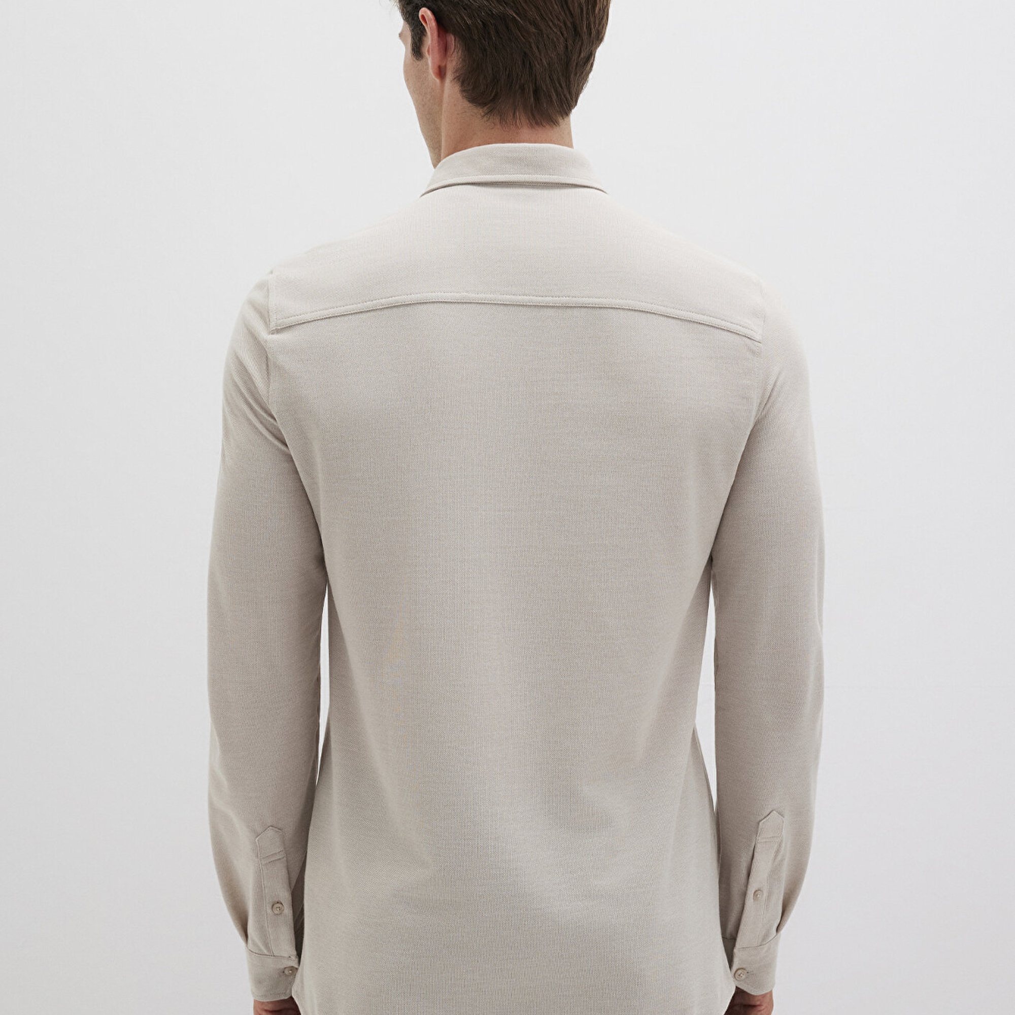 Mavi Bej Örme Gömlek Fitted / Vücuda Oturan Kesim 0210294-70145