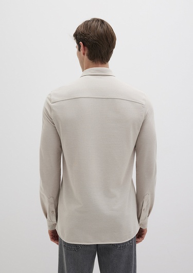  Mavi Bej Örme Gömlek Fitted / Vücuda Oturan Kesim 0210294-70145