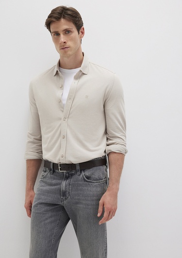  Mavi Bej Örme Gömlek Fitted / Vücuda Oturan Kesim 0210294-70145