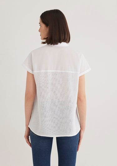  Mavi Kısa Kollu Beyaz Bluz 1210801-620