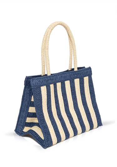  Mavi Lacivert Çizgili Hasır Tote Çanta 1912103-30717