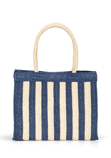  Mavi Lacivert Çizgili Hasır Tote Çanta 1912103-30717
