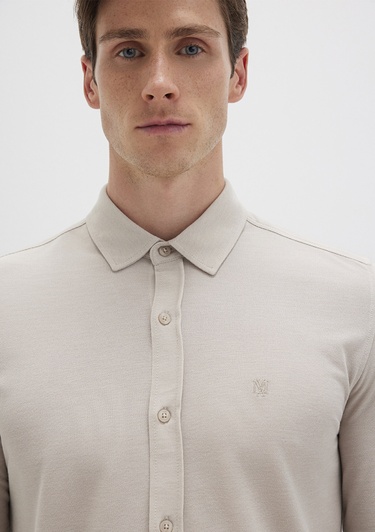  Mavi Bej Örme Gömlek Fitted / Vücuda Oturan Kesim 0210294-70145