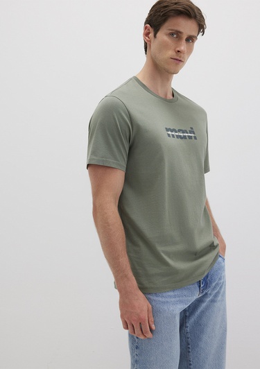  Mavi Mavi Logo Baskılı Haki Tişört Regular Fit / Normal Kesim 0610943-80692