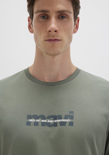  Mavi Mavi Logo Baskılı Haki Tişört Regular Fit / Normal Kesim 0610943-80692