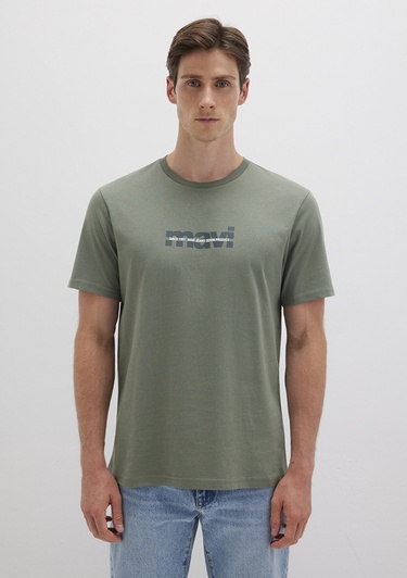  Mavi Mavi Logo Baskılı Haki Tişört Regular Fit / Normal Kesim 0610943-80692