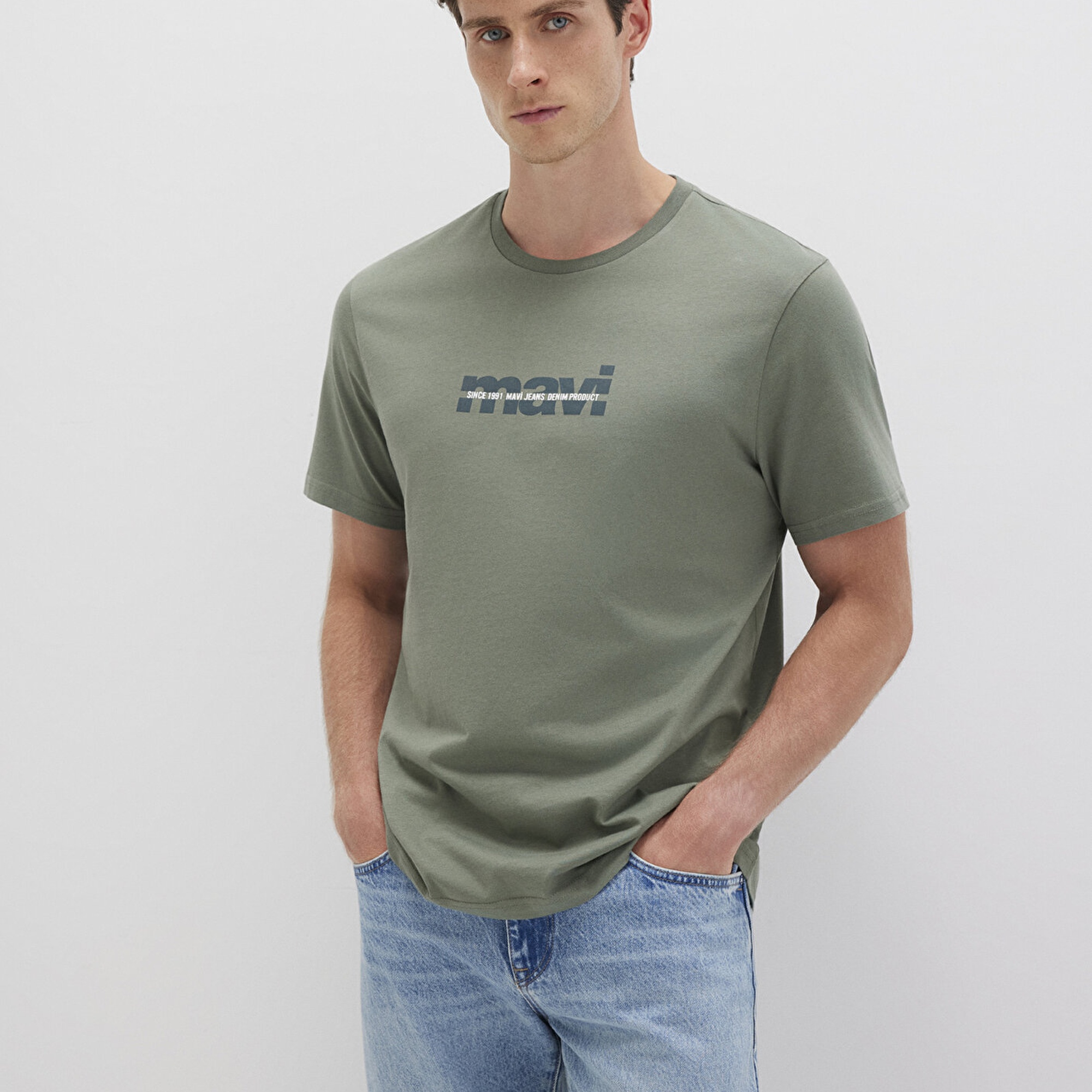Mavi Mavi Logo Baskılı Haki Tişört Regular Fit / Normal Kesim 0610943-80692