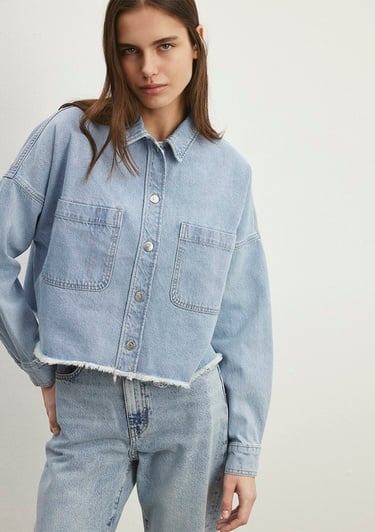  Mavi Vivi 90lar Açık Mavi Jean Gömlek Crop / Kısa Kesim 1210244-86442