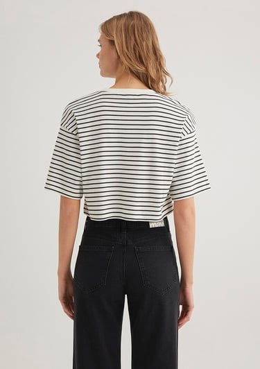  Mavi Çizgili Crop Tişört Crop / Kısa Kesim 1612700-85308