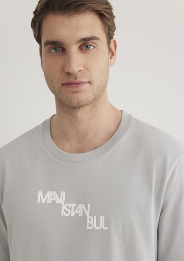  Mavi Mavi İstanbul Baskılı Gri Tişört Regular Fit / Normal Kesim 0612274-70075