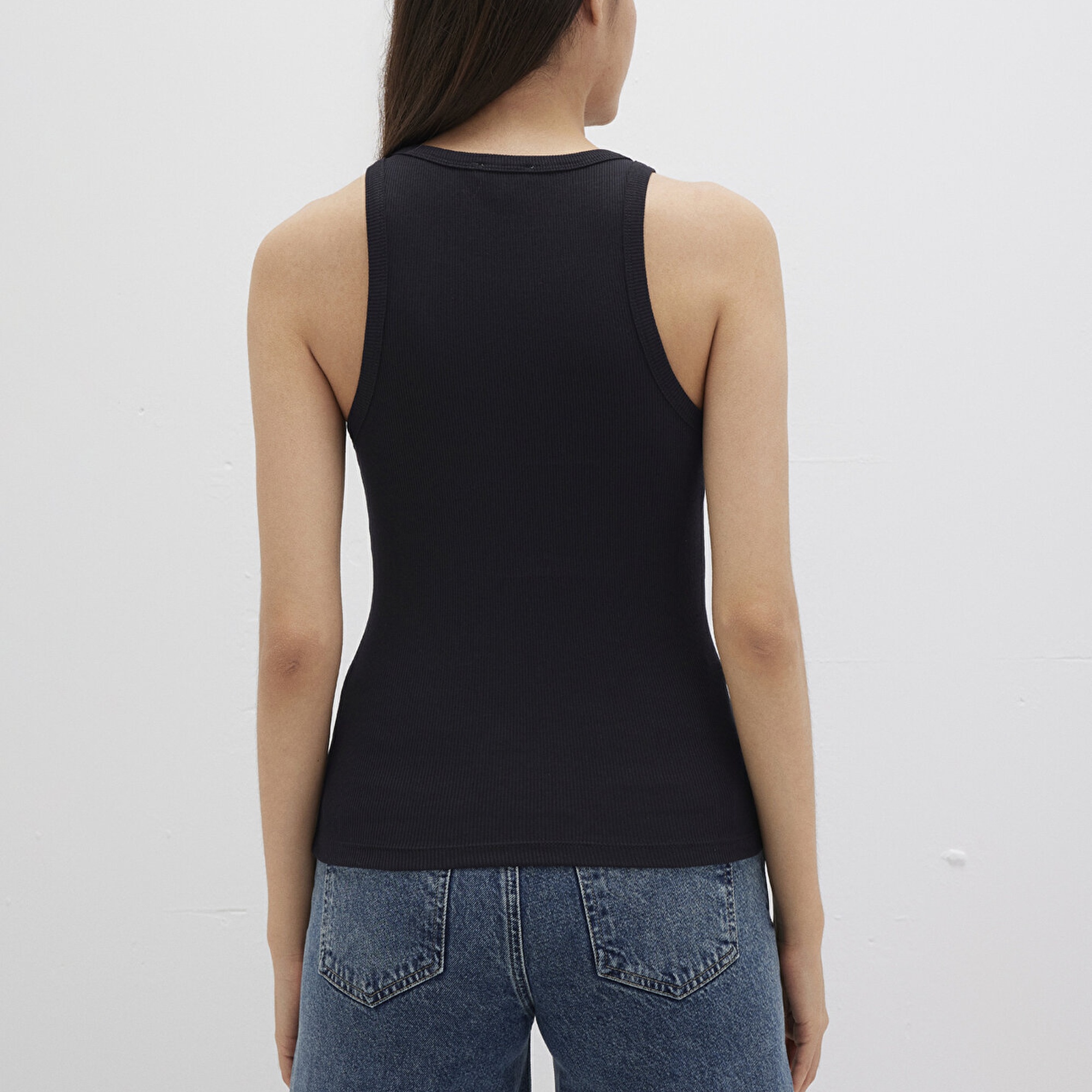 Mavi Halter Yaka Siyah Basic Atlet Slim Fit / Dar Kesim 1612462-900