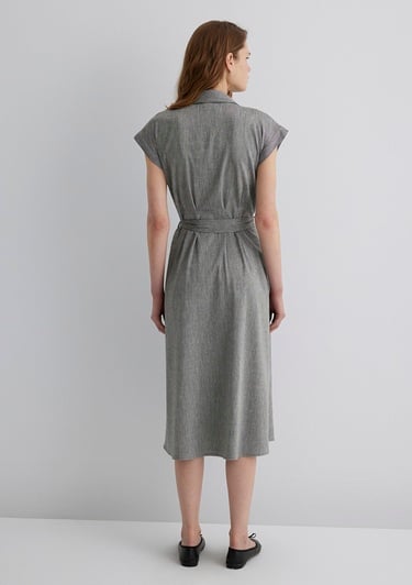  Mavi Keten Karışımlı Gri Elbise 1310510-87033