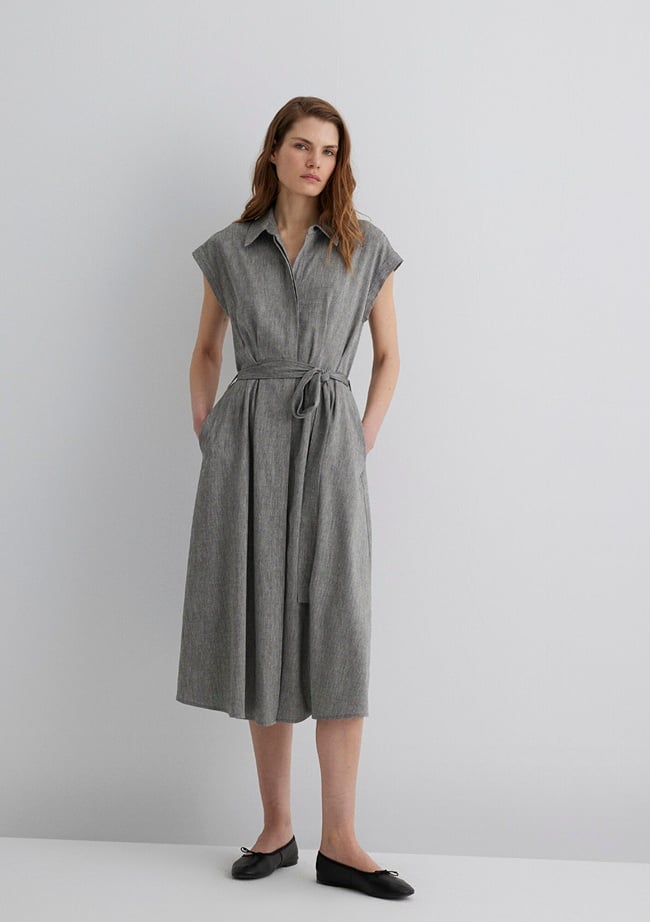  Mavi Keten Karışımlı Gri Elbise 1310510-87033