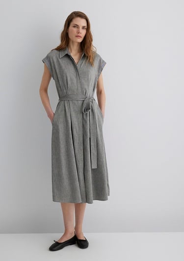  Mavi Keten Karışımlı Gri Elbise 1310510-87033