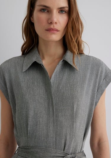  Mavi Keten Karışımlı Gri Elbise 1310510-87033