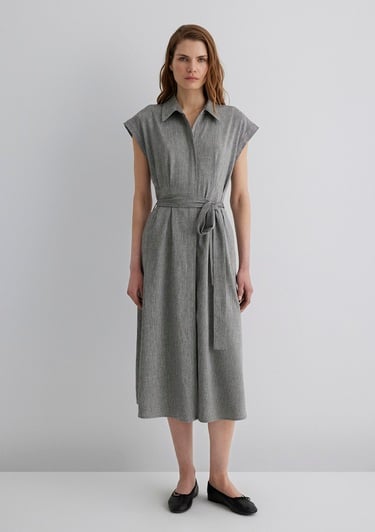  Mavi Keten Karışımlı Gri Elbise 1310510-87033