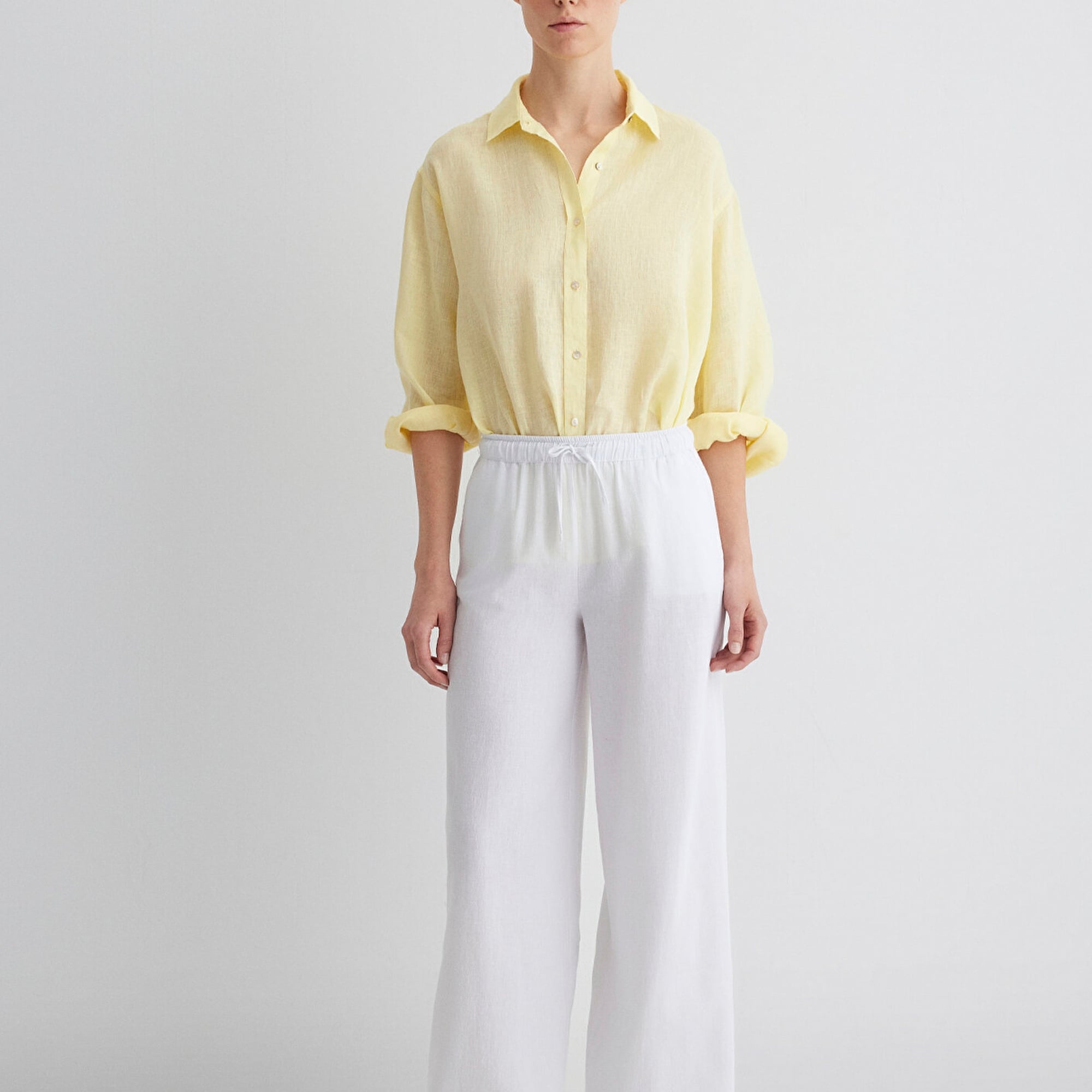 Mavi Keten Karışımlı Beyaz Pantolon 1010686-620