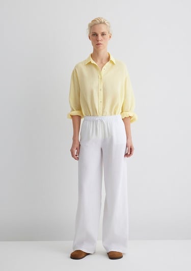  Mavi Keten Karışımlı Beyaz Pantolon 1010686-620