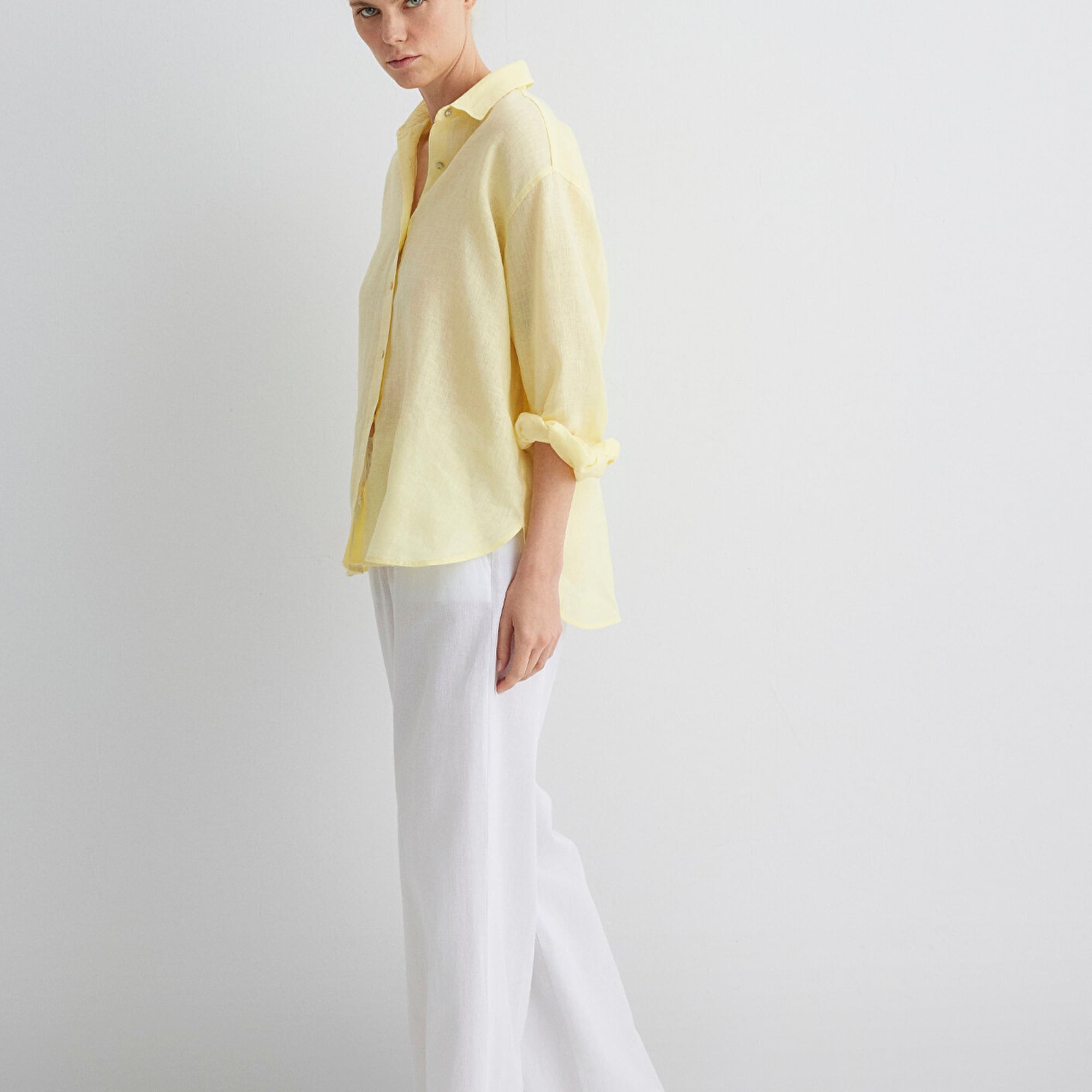 Mavi Keten Karışımlı Beyaz Pantolon 1010686-620