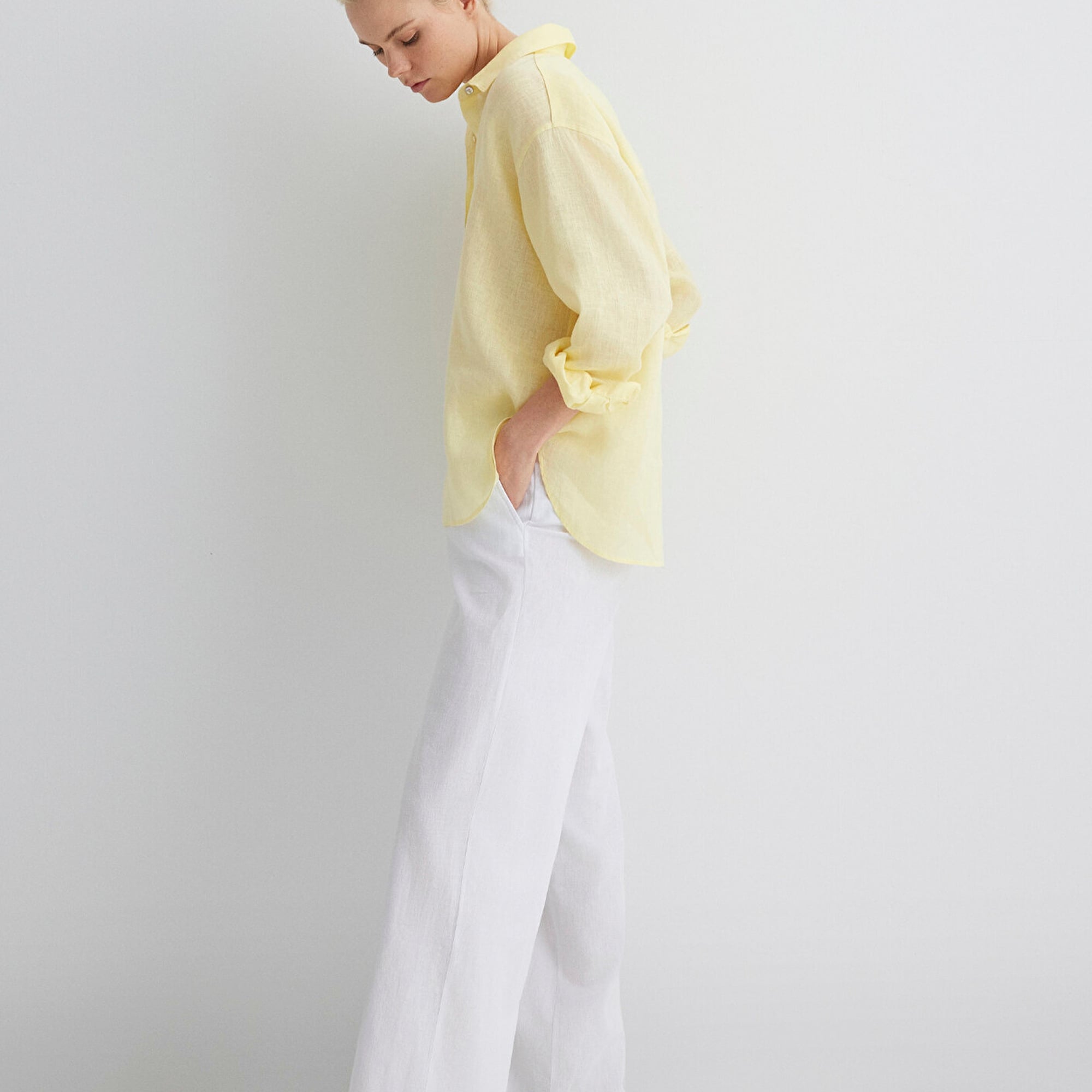 Mavi Keten Karışımlı Beyaz Pantolon 1010686-620