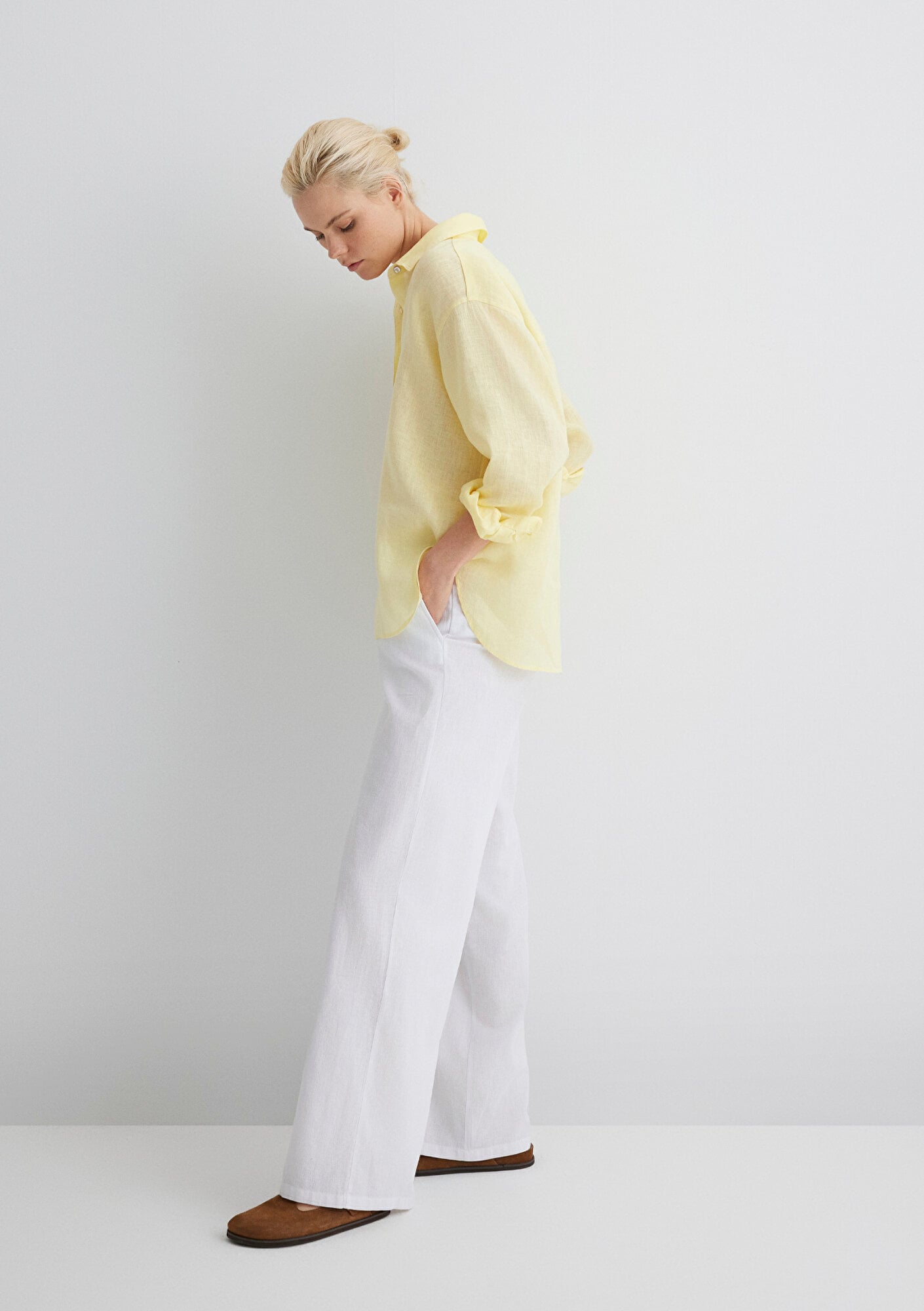  Mavi Keten Karışımlı Beyaz Pantolon 1010686-620