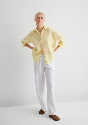  Mavi Keten Karışımlı Beyaz Pantolon 1010686-620