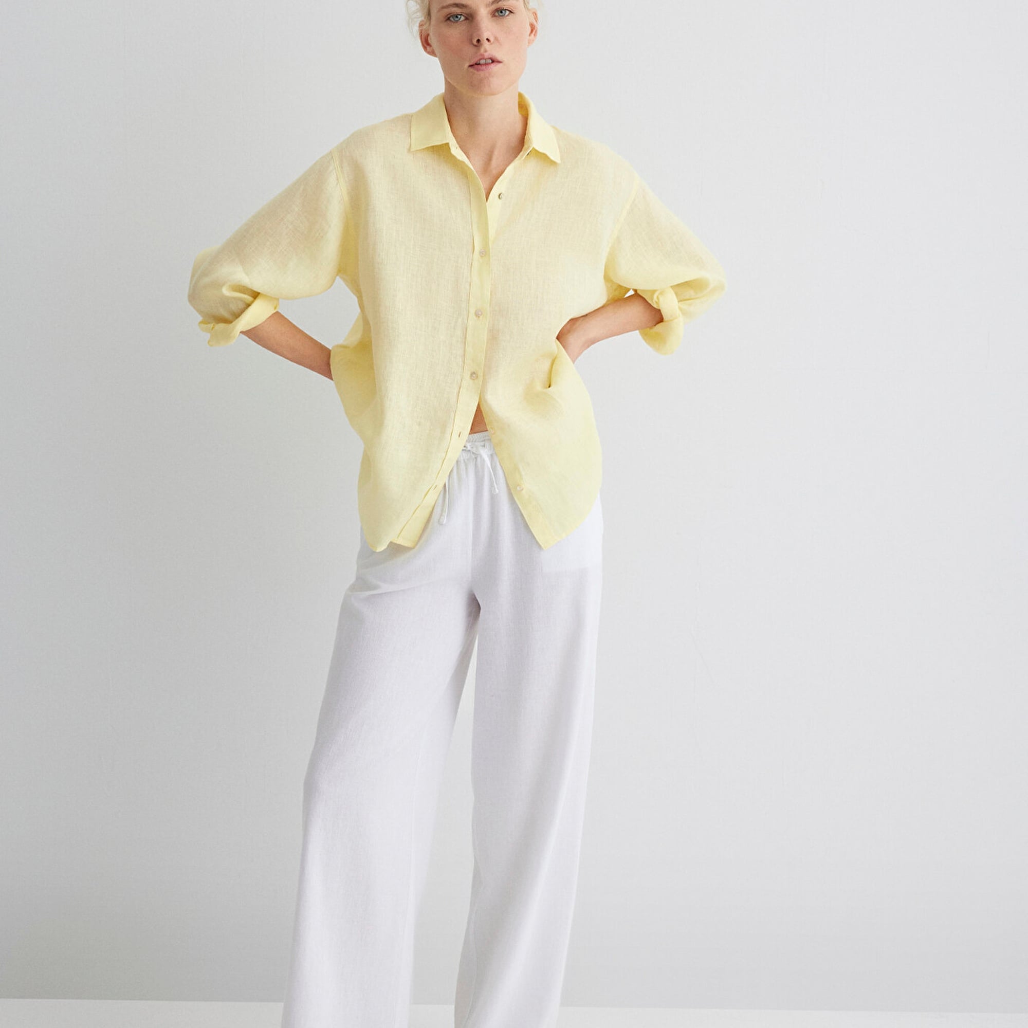 Mavi Keten Karışımlı Beyaz Pantolon 1010686-620