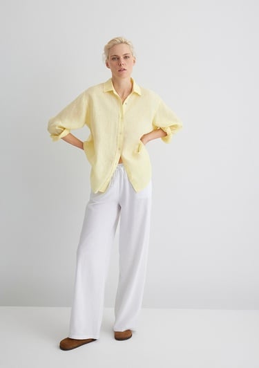  Mavi Keten Karışımlı Beyaz Pantolon 1010686-620