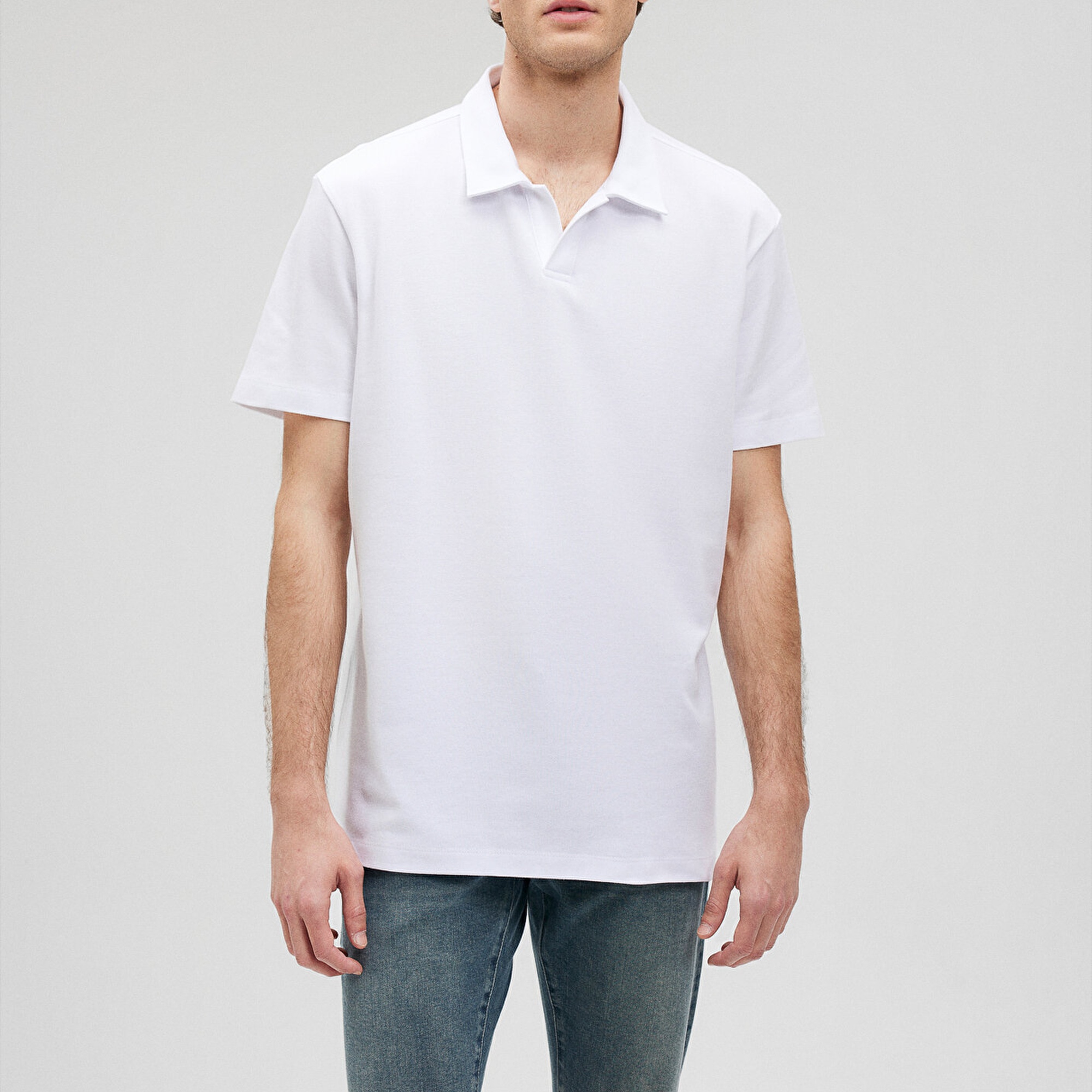 Mavi Beyaz Polo Tişört Loose Fit / Bol Rahat Kesim 0611904-620