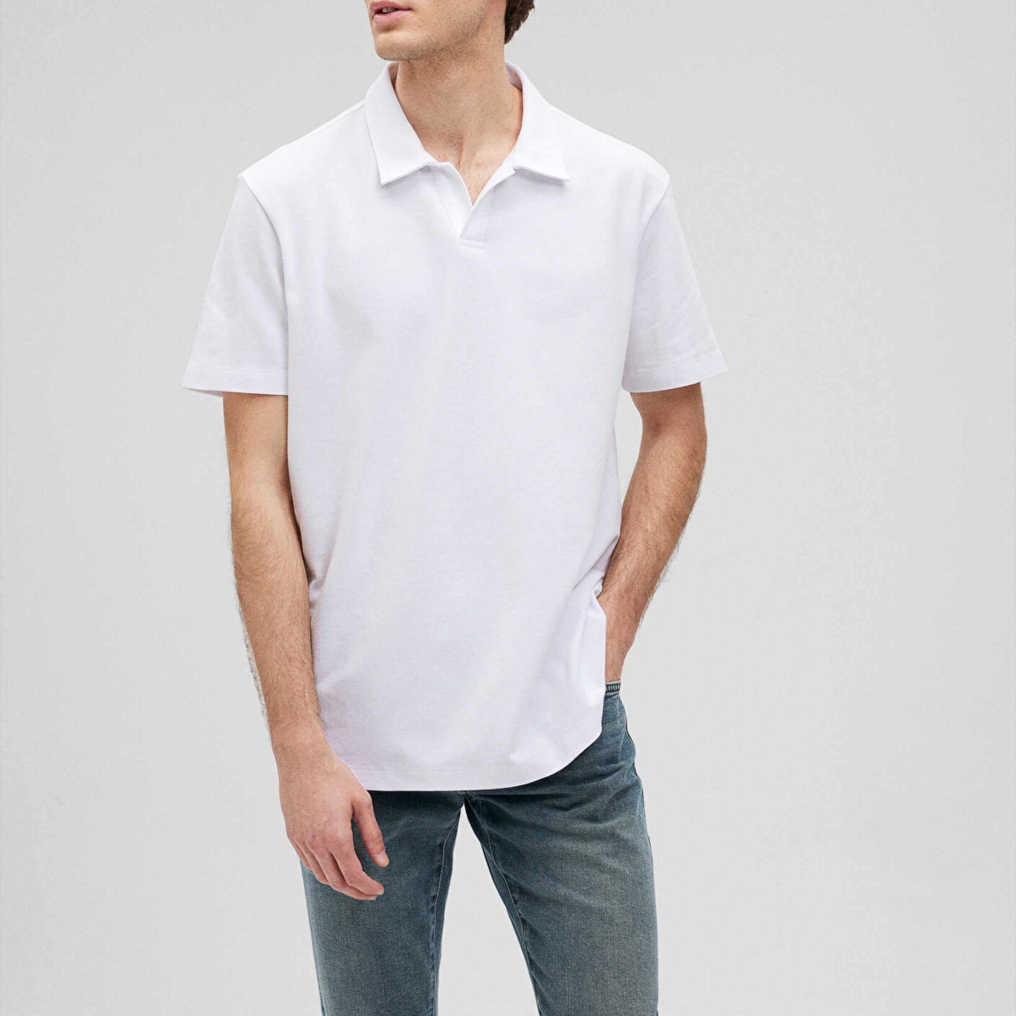 Mavi Beyaz Polo Tişört Loose Fit / Bol Rahat Kesim 0611904-620