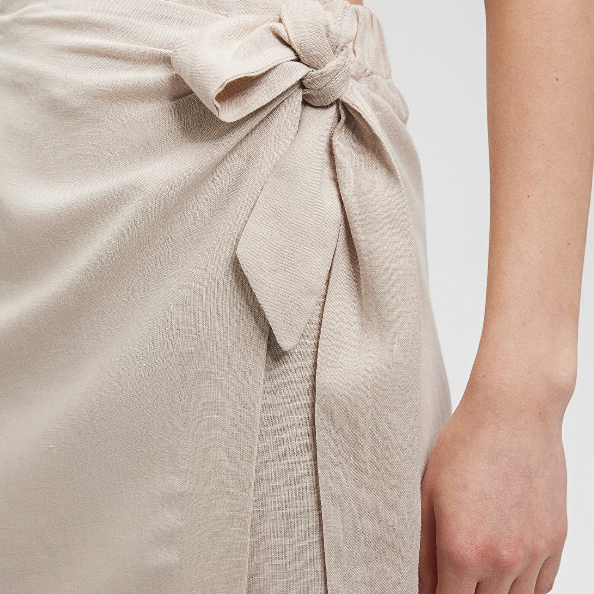 Mavi Keten Karışımlı Bej Viskoz Etek 1310521-70136