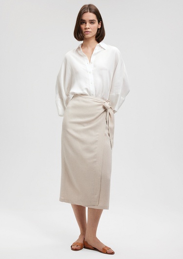  Mavi Keten Karışımlı Bej Viskoz Etek 1310521-70136