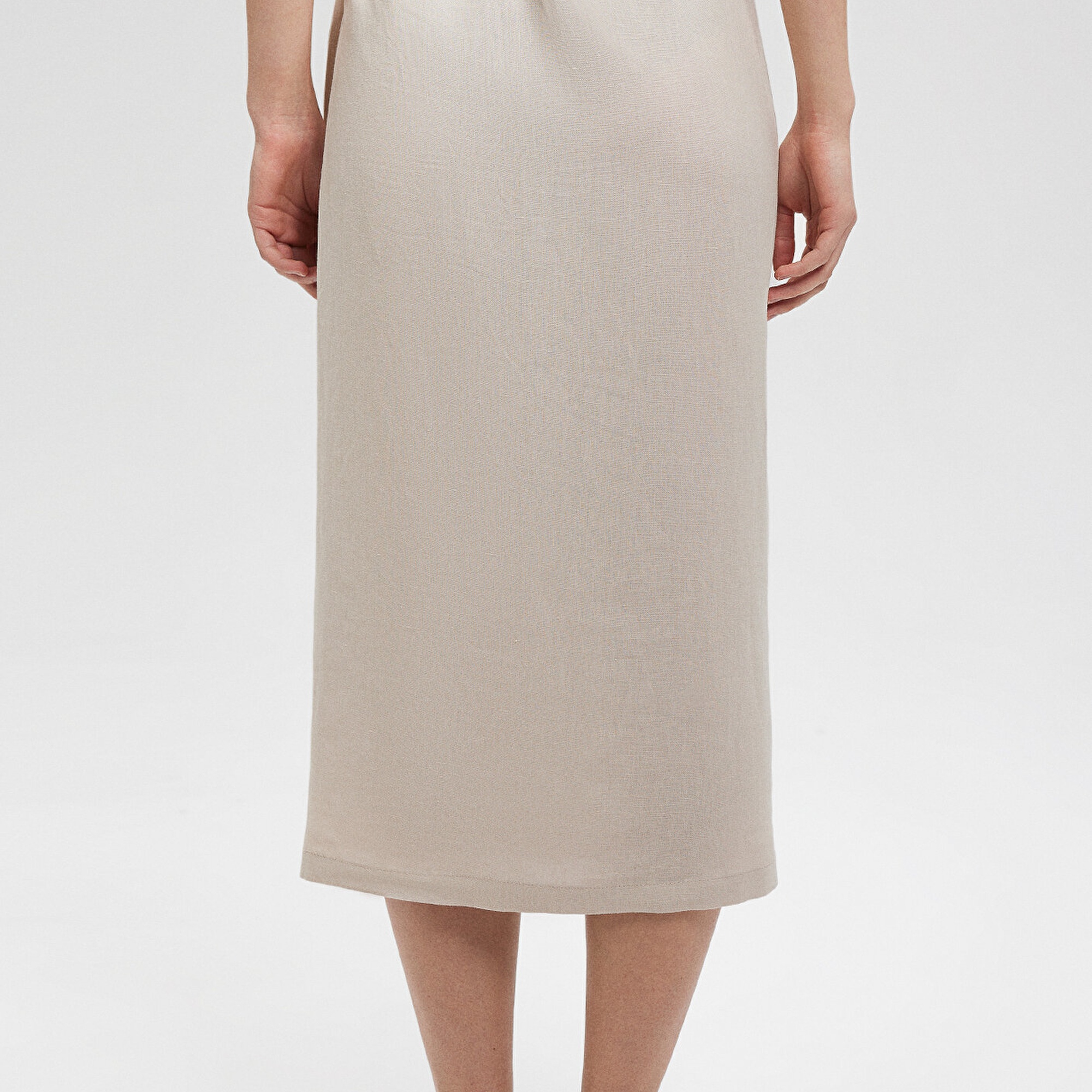 Mavi Keten Karışımlı Bej Viskoz Etek 1310521-70136