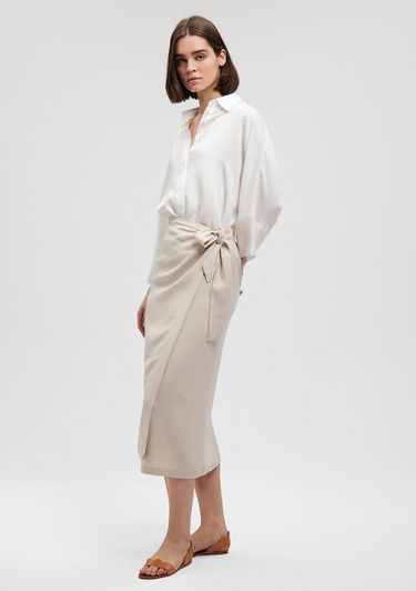  Mavi Keten Karışımlı Bej Viskoz Etek 1310521-70136