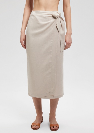  Mavi Keten Karışımlı Bej Viskoz Etek 1310521-70136