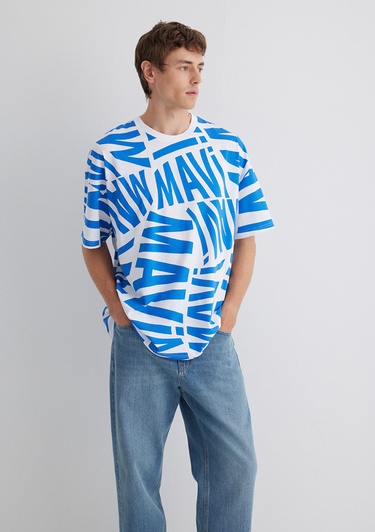  Mavi Mavi Logo Baskılı Mavi Tişört Oversize / Geniş Kesim 0610629-81347