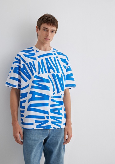  Mavi Mavi Logo Baskılı Mavi Tişört Oversize / Geniş Kesim 0610629-81347