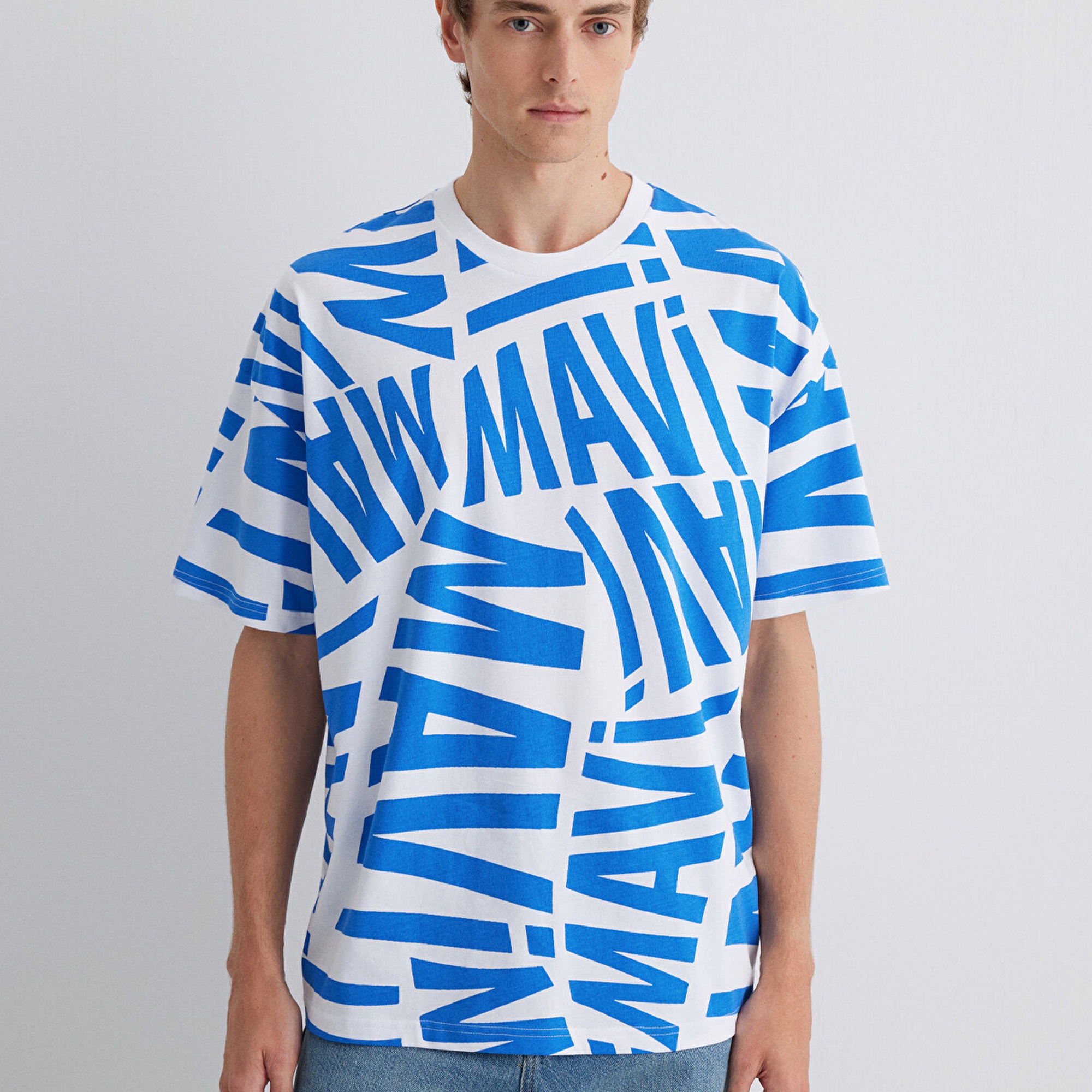 Mavi Mavi Logo Baskılı Mavi Tişört Oversize / Geniş Kesim 0610629-81347