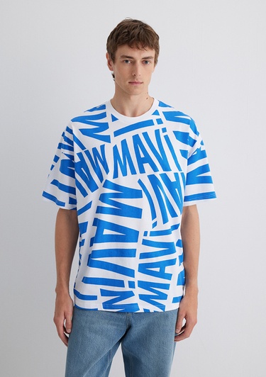  Mavi Mavi Logo Baskılı Mavi Tişört Oversize / Geniş Kesim 0610629-81347