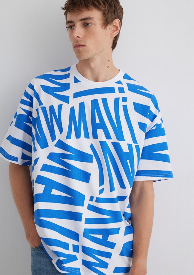  Mavi Mavi Logo Baskılı Mavi Tişört Oversize / Geniş Kesim 0610629-81347